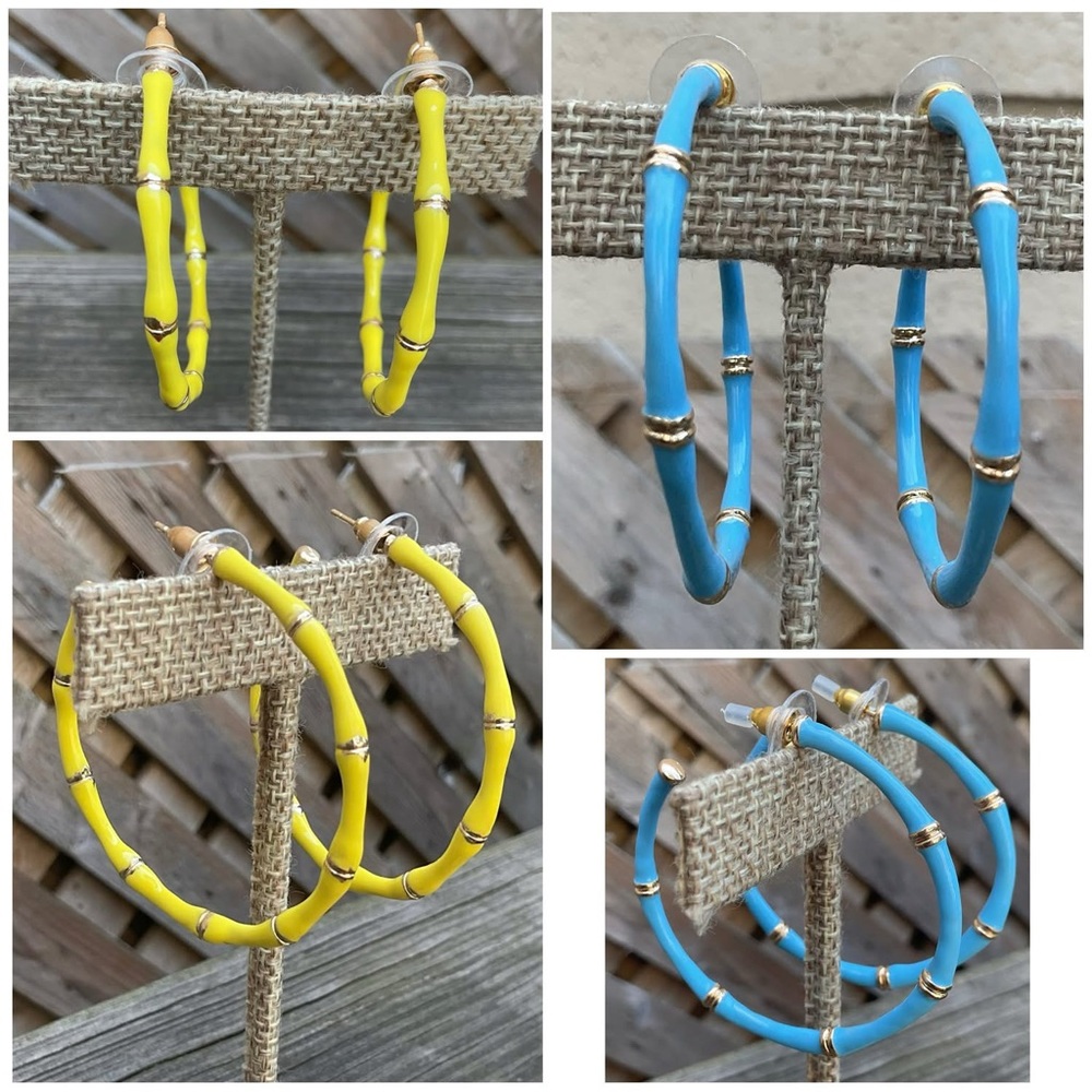 Enamel Bamboo Hoop Earrings